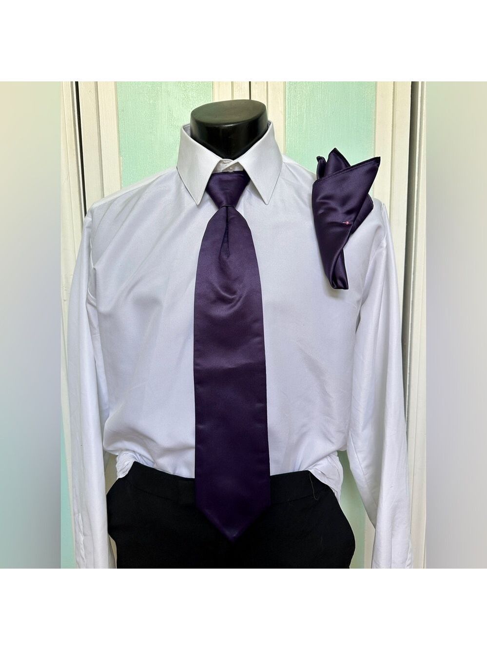 Lapis Royal Dark Purple Tie Wedding Prom Tuxedo Pre Tied clip with pocket sqaure